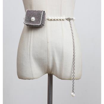 珍珠法式西裝水鉆腰包氣質連衣裙