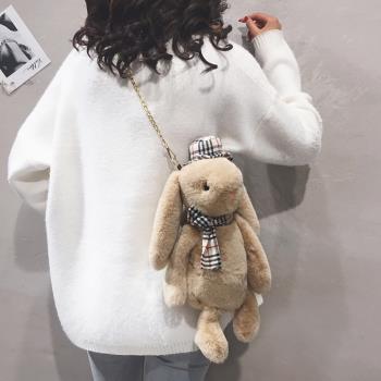 可愛兔子毛絨包包女2023時尚新款軟妹卡通玩偶背包毛毛單肩斜挎包
