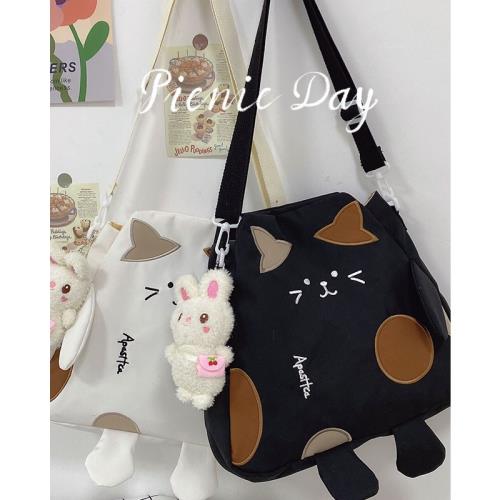 ins日系可愛貓咪帆布包chic軟妹通勤托特包單肩包學生上課斜挎包