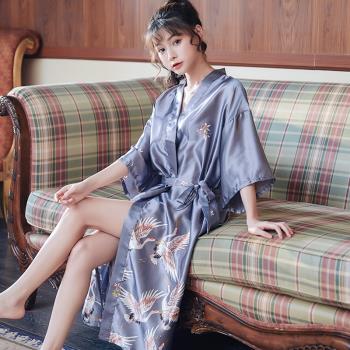 女士性感日式和服系帶真絲睡衣