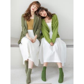 韓國春夏潮牛油果綠色短襪莫蘭迪色日系學院風純棉基礎女中筒襪子