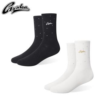 GUUKA黑白貼鉆中筒襪子男女款嘻哈籃球運動純棉吸汗刺繡長筒襪子
