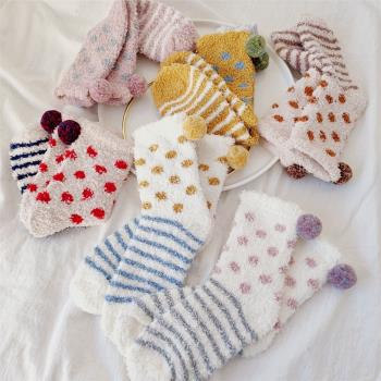 韓國訂單 冬季加厚中筒毛毛襪子女珊瑚絨加絨厚睡覺睡眠襪秋冬款
