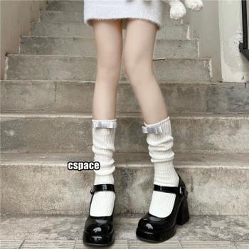 奶油風日系復古領結小腿襪黑色蝴蝶結純色豎紋堆堆JK學生襪中筒襪