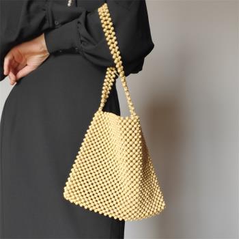 CILI CLUCH | 設計自制 天然禾木手工編織復古簡約單肩木珠包
