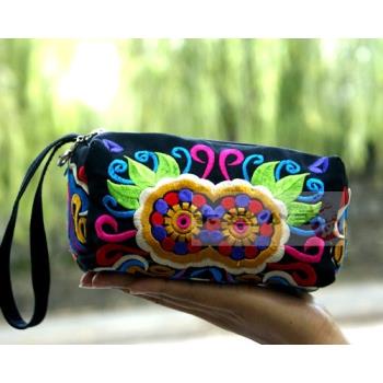 新款民族風中國風雙面繡花小包零錢包化妝包手拿包