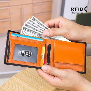 RFID真皮碳纖維防盜刷男士錢包