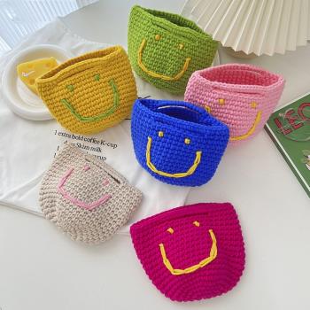 新款日韓甜美可愛針織笑臉手提迷你小包洋氣女童款手工編織手提包