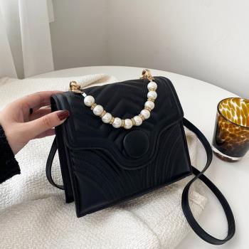 洋氣包包2021新款潮網紅珍珠手提小方包菱格高級感斜挎包時尚女包