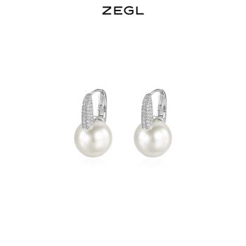 輕奢ZEGL耳扣女法式復古人造珍珠