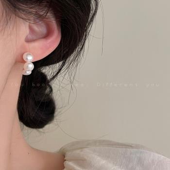 天然淡水珍珠耳釘女法式高級感復古氣質簡約耳環高級感網紅耳飾品