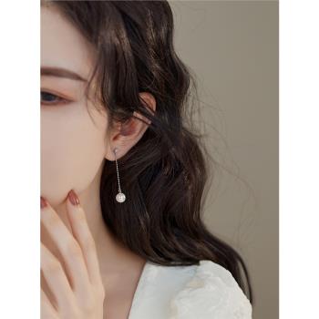 賽賽莉安進口施家正圓珍珠ins同款耳墜簡約氣質S925純銀長款耳環