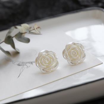 復古優雅玫瑰設計小眾珍珠女耳釘