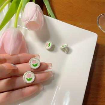 純純珍珠小眾設計感可愛耳飾花朵