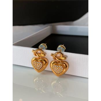 歐美法式金色打結愛心鋯石鑲鉆耳環女小眾設計感高級氣質耳釘耳飾