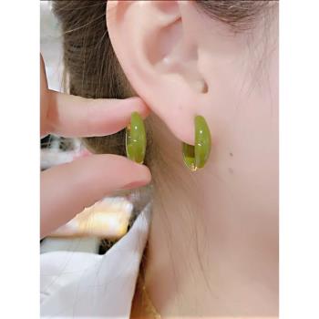 簡約百搭綠色滴釉圓圈耳扣耳環小眾設計高級感女洋氣耳圈2023年新