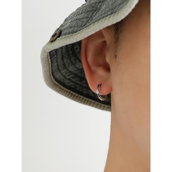 YiJian 925純銀耳環男復古做舊耳扣個性印字耳飾扭紋女情侶款學生
