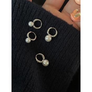 進口施家珍珠s925純銀小巧可愛耳扣 精致韓版日常百搭氣質耳環短