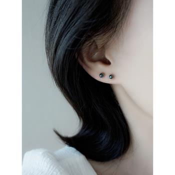 韓國珍珠耳環女復古法式優雅S925純銀氣質高級感黑色圓珠耳釘耳飾