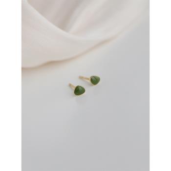 綠色迷你小巧s925純銀耳環簡約氣質耳釘復古精致耳飾女高級感港風