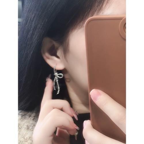 滿鉆蝴蝶結耳環高級感無耳洞耳夾輕奢氣質耳扣小眾圓臉耳墜耳飾女