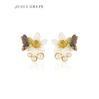 Juicy Grape小眾珍珠蝴蝶女耳釘