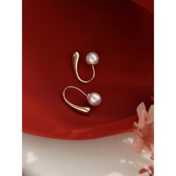 東大門設計感小眾風水滴金屬14k鍍金簡約珍珠兩戴耳釘高級感耳環