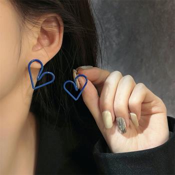 S925克萊因藍愛心耳環女個性銀針