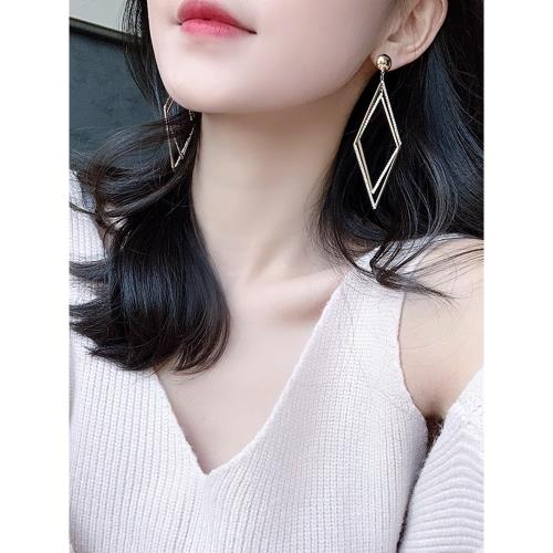 菱形耳環高級感2025新款輕奢小眾設計墜夸張大耳飾女時尚氣質耳釘