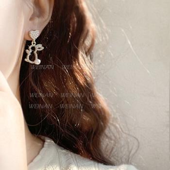 鑲滿小兔子女韓國銀釘可愛耳環