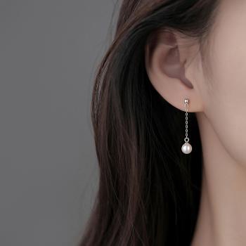 【巷南】925純銀珍珠耳釘小眾設計耳環高級感女輕奢精致耳飾簡約