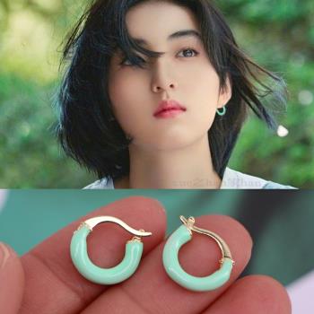 張子楓復古綠色特別女同款耳環