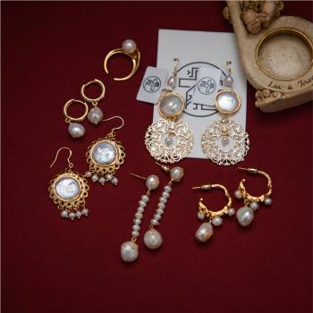 天然珍珠流蘇耳飾戒指巴洛克復古2023新款耳環氣質法式宮廷耳墜