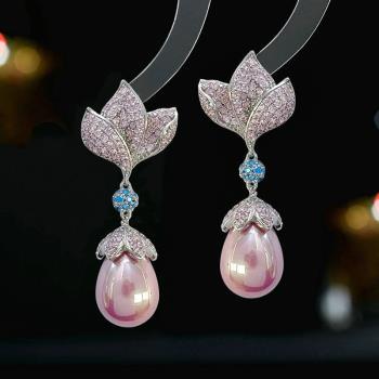 法式復古優雅氣質珍珠花朵耳環高級感設計耳飾時尚花瓣水滴耳墜女