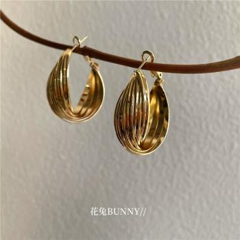 莫比烏斯環金屬纏繞法式優雅港風知性圓臉大耳圈復古簡約歐美耳環