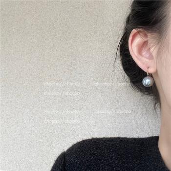 chocho/高級感銀灰色施家珍珠耳環復古法式氣質小眾設計感耳飾女