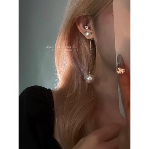 一款兩戴~秋冬氣質甜美溫柔珍珠耳環長款流蘇顯臉瘦鑲鉆仙氣耳釘