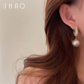 巴黎之夜 輕奢質感鉆石微鑲珍珠耳飾 法式復古小眾潮酷高級感耳環