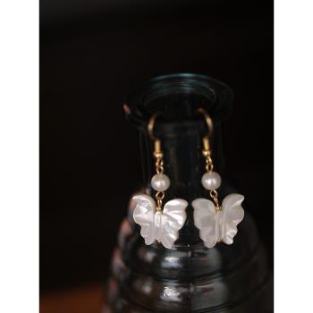 天然貝殼耳環小眾設計感配旗袍的耳墜女高級簡約蝴蝶耳飾森系復古