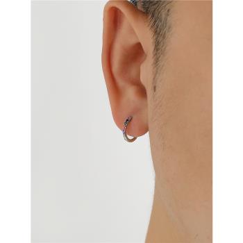 YiJian 925純銀耳環男彩色鋯石單只女情侶耳扣耳釘高級感小眾設計