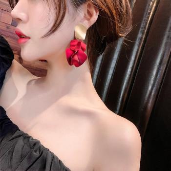 歐美過年紅色玫瑰設計女個性耳環