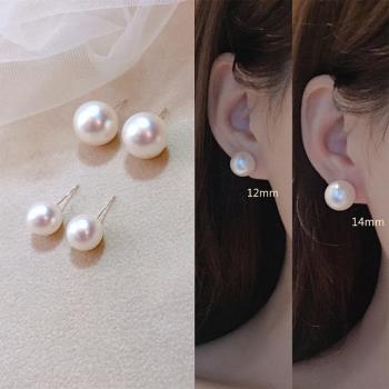 韓代fever同款珍珠耳釘女純銀法式氣質高級感耳環正圓大復古耳飾