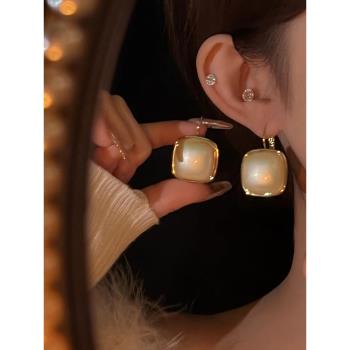 輕奢方形名媛小眾設計珍珠耳環