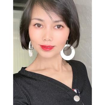時尚簡約999純銀超大木頭耳環