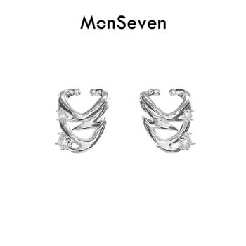 MonSeven無痛感耳夾情侶配飾鋯石