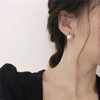 ins個性設計感珍珠耳扣百搭球球耳釘簡約冷淡風耳飾韓國氣質耳環