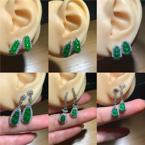 天然翡翠a貨危料蛋面耳釘925銀鑲嵌證書另拍簡鑲女玉耳飾