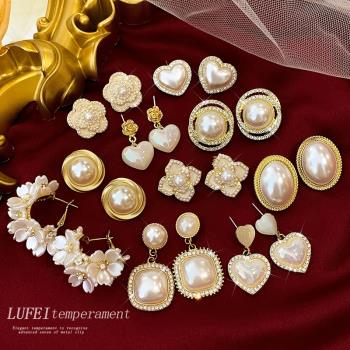 法式復古巴洛克珍珠耳釘2023年新款輕奢高級感耳環女小眾氣質耳飾