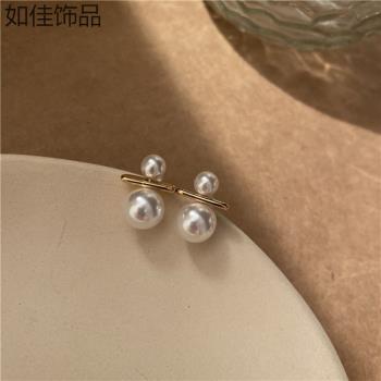 新款簡約氣質百搭大小珍珠耳釘韓國復古法式溫柔耳環女冷淡風耳飾