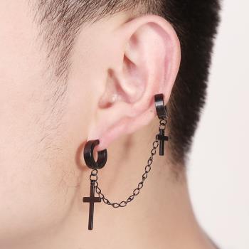十字架雙耳環耳夾個性潮人耳飾耳夾耳骨夾亞馬遜蝦皮跨境時尚飾品